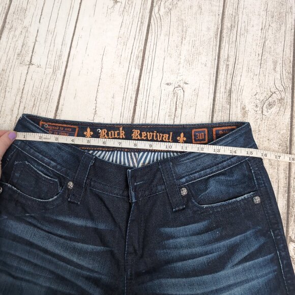 Rock Revival Debbie Skinny Dark Wash Faded Y2K Low Rise Jeans Size 30 - Picture 8 of 9